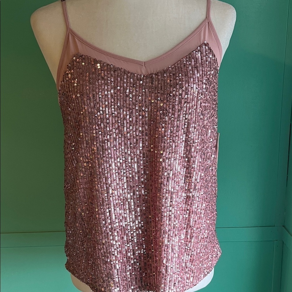 Dusty rose color sequin tank with spaghetti straps new